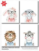 Little Baby Watercolor Animal illustrations - Set of 12 Nursery Decor Art (8x10) To be Cut out of the book and Framed (en Inglés)