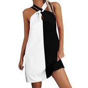 Long Sleeve Body Dress Women Halter Neck Dress Cross Strap Backless Tunic Tank Dresses Easter Dress Adult White