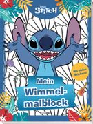 Disney Stitch: Mein Wimmelmalblock: Block mit 4 Stickerseiten, Ausmalseiten vierfarbig (en Alemán)