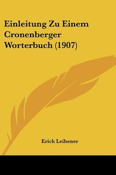 portada Einleitung Zu Einem Cronenberger Worterbuch (1907) (en Alemán)