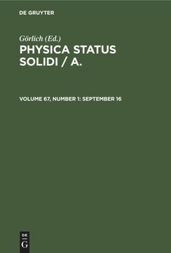 portada Physica Status Solidi / a. , Volume 67, Number 1, September 16 (en Inglés)