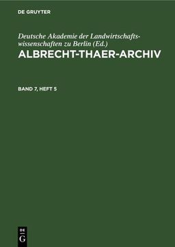 portada Albrecht-Thaer-Archiv. Band 7, Heft 5 (in German)