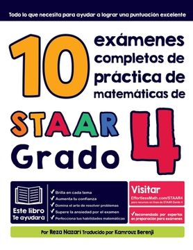 portada 10 exámenes completos de práctica de matemáticas de STAAR Grado 4: La práctica que necesitas para aprobar el examen STAAR Grade 4 de matemáticas