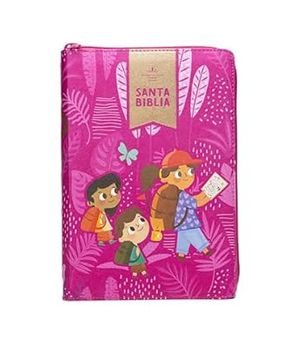 portada RVR 1960 Biblia interactiva para ninas letra grande, rosa simil piel con cierre (in Spanish)