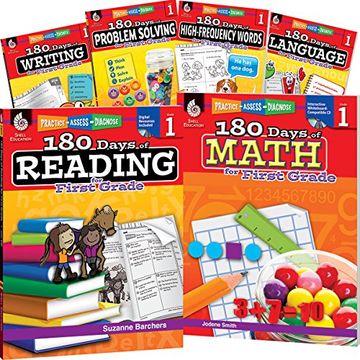 portada 180 Days of First Grade Practice, 1st Grade Workbook set for Kids Ages 5-7, Includes 6 Assorted First Grade Workbooks to Practice Math, Reading,. And Sight Word Skills (180 Days of Practice) (in English)