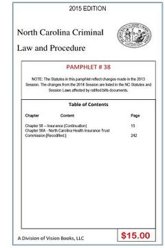 portada North Carolina Criminal Law and Procedure-Pamphlet 38 (en Inglés)