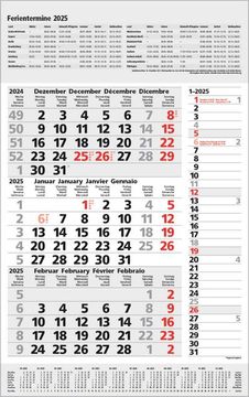 portada 3-Monats-Planer Combi Grau 2025: 3-Monatskalender Groß i Wandplaner / Bürokalender mit Datumsschieber, Ferienterminen, Vor-Und Nachmonat und Jahresübersicht i Extra Streifenplaner i 30 x 47,8 cm