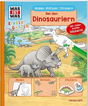 portada Was ist was Kindergarten Malen Rätseln Stickern bei den Dinosauriern (in German)