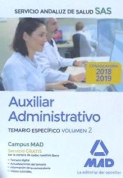 portada Auxiliar Administrativo del Servicio Andaluz de Salud. Temario Específico Volumen 2