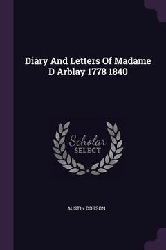 portada Diary And Letters Of Madame D Arblay 1778 1840