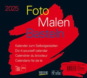 portada Foto-Malen-Basteln Bastelkalender Quer Schwarz 2025: Fotokalender zum Selbstgestalten. Do-It-Yourself Kalender mit Festem Fotokarton. Format: 24 x 21,5 cm