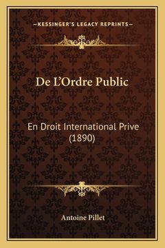 portada De L'Ordre Public: En Droit International Prive (1890) (en Francés)