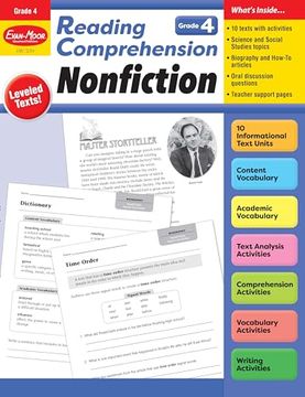 portada Evan-Moor Reading Comprehension: Nonfiction, Grade 4 - Homeschooling and Classroom Resource Workbook, Biographies, Science, Social Studies, Geography, Leveled, Vocabulary, Text Structure Analysis (en Inglés)
