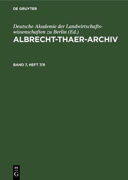portada Albrecht-Thaer-Archiv. Band 7, Heft 7/8 (en Alemán)
