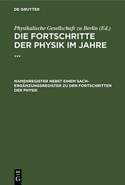 portada Namenregister Nebst Einem Sach-Ergänzungsregister zu den Fortschritten der Physik (German Edition) (in German)