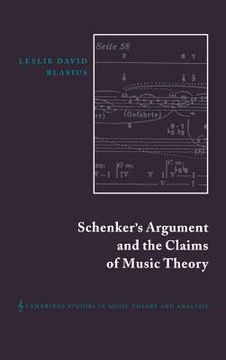 portada Schenker's Argument and the Claims of Music Theory Hardback (Cambridge Studies in Music Theory and Analysis) (en Inglés)