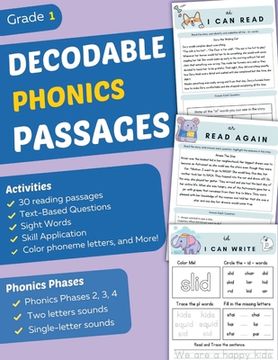 portada Decodable Phonics Passages Grade 1: Improve Reading and Comprehension Skills for Kids, Decodable Texts and Dyslexia Activities With Phonics and Sounds