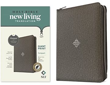 portada Nlt Compact Giant Print Zipper Bible, Filament-Enabled Edition, Zipper (Leatherlike, Woven Cross Gray, Indexed, red Letter) (en Inglés)