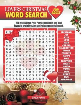 portada Lovers Christmas Word Search for Adults: 500 words large print puzzle to rekindle and bind lovers in brain boosting and relaxing entertainment. (in English)