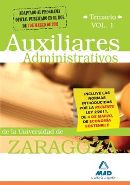 portada Auxiliares Administrativos de la Universidad de Zaragoza. Temario. Volumen i
