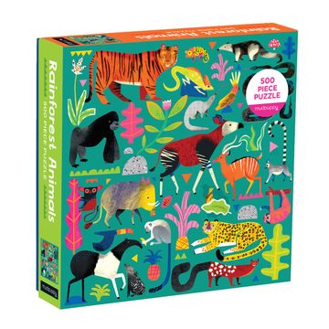 portada Mudpuppy Rainforest Animals 500 Piece Family Jigsaw Puzzle, Vibrant Rainforest and Animal Puzzle With Tiger, Gorilla, and More Beloved Animals