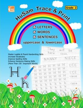 portada HuSam Trace and Print : LETTERS , WORDS , SENTENCES  ( uppercase and lowercase ) ( Grade 2 ) ( handwriting tracing printing alphabet practice workbook )