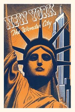 portada Vintage Journal Orange and Blue Graphic of Statue of Liberty Head (en Inglés)