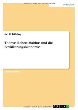 portada Thomas Robert Malthus Und Die Bevolkerungsokonomie