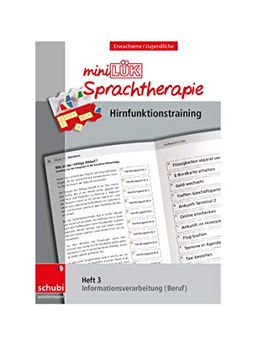 portada Schubi-Lük-Sprachtherapie Erwachsene: Minilük-Sprachtherapie - Hirnfunktionstraining: Heft 3 Informationsverarbeitung Beruf (en Alemán)