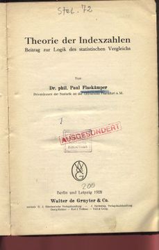 portada Theorie der Indexzahlen. Beitrag zur Logik des Statistischen Vergleichs. (in German)