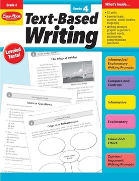 portada Evan-Moor's Text-Based Writing, Grade 4 – Homeschooling and Classroom Resource Workbook, Citing Evidence, Prompts, Leveled Texts, Informative, Compare and Contrast, Opinion, Sequence, Biography 