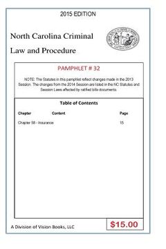 portada North Carolina Criminal Law and Procedure-Pamphlet 32 (en Inglés)