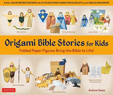 portada Origami Bible Stories for Kids Kit: Folded Paper Figures and Stories Bring the Bible to Life! 64 Paper Models With a Full-Color Instruction Book and 4 Backdrops (en Inglés)