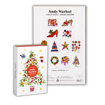 portada Galison Andy Warhol Christmas Countdown – 12 Days of Puzzles Featuring Iconic Whimsical Warhol 1950S Christmas Paintings Drawings and Prints