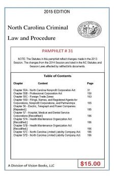 portada North Carolina Criminal Law and Procedure-Pamphlet 31 (en Inglés)