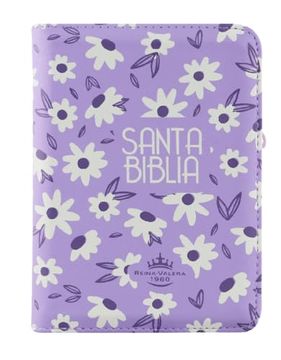 portada Biblia Compacta Reina Valera 1960 imi Piel Floral Lila con Cierre