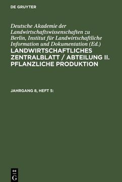 portada Landwirtschaftliches Zentralblatt / Abteilung ii. Pflanzliche Produktion. Jahrgang 8, Heft 5 (en Alemán)