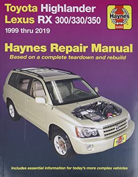 portada Hm Toyota Highlander Lexus rx 300 330 350 1999-2019: 1999 Thru 2019 (Haynes Automotive) (en Inglés)