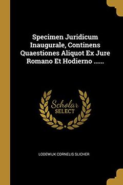 portada Specimen Juridicum Inaugurale, Continens Quaestiones Aliquot ex Jure Romano et Hodierno. 