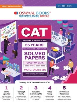 portada Oswaal CAT 25 YEARS Chapter-wise & Topic-wise Solved Papers (VARC, DILR & QA) (1991-2008 & 2017-2023) for 2024 Exam