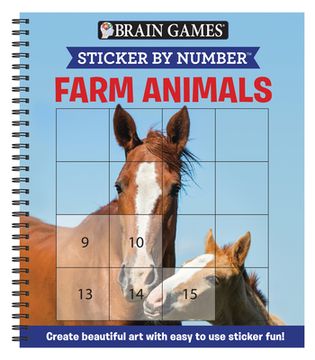 portada Brain Games - Sticker by Number: Farm Animals (Easy - Square Stickers): Create Beautiful art With Easy to use Sticker Fun! (en Inglés)