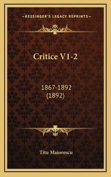 portada Critice V1-2: 1867-1892 (1892)