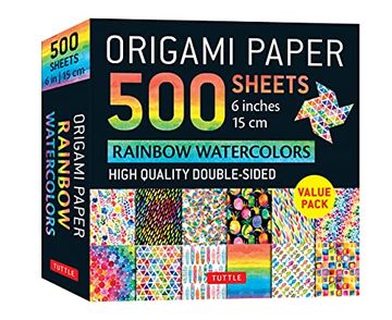 portada Origami Paper 500 Sheets Rainbow Watercolors 6" (15 Cm): Tuttle Origami Paper: High-Quality Double-Sided Origami Sheets Printed With 12 Different Designs (Instructions for 5 Projects Included) (in English)