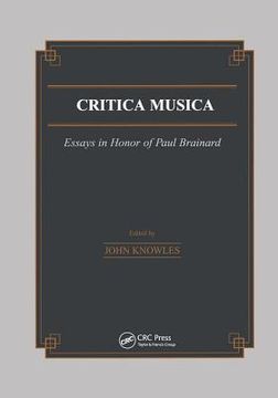 portada Critica Musica: Essays in Honour of Paul Brainard (en Inglés)