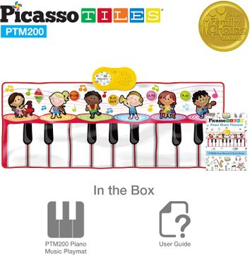 PicassoTiles™ Piano alfombra de suelo. Aprende musica jugando. 6 diferentes instrumentos musicales, 7 diferentes Demo Canciones, 17-Key Piano, altavoz integrado & Función de Grabación para playbac