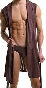 portada Fllay Men'S Thin Open Front Sleeveless Bandage Fashion Robe set 1 l