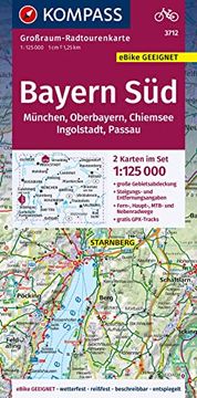 portada Kompass Großraum-Radtourenkarte 3712 Bayern Süd, Oberbayern, Chiemsee, Ingolstadt, Passau, München 1: 125. 000 (en Alemán)