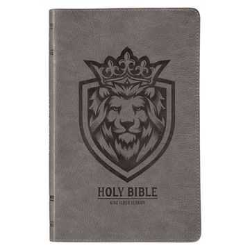 portada KJV Holy Bible, Gift Edition for Boys King James Version, Faux Leather Flexible Cover, Charcoal Gray Lion Emblem (in English)