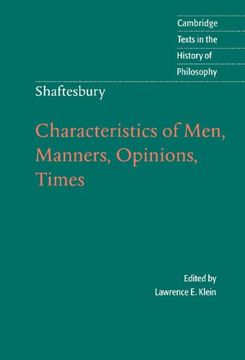 portada Shaftesbury: Characteristics of Men, Manners, Opinions, Times Hardback (Cambridge Texts in the History of Philosophy) 