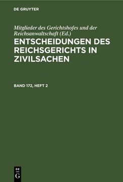 portada Entscheidungen des Reichsgerichts in Zivilsachen. Band 172, Heft 2 (en Alemán)
